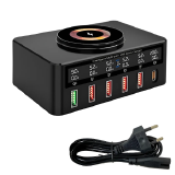MEDIDOR DIGITAL DE VOLTAGEM / CARREGADOR 5 PORTAS USB 1 TIPO C E INDUÇAO 65W WLX-818H